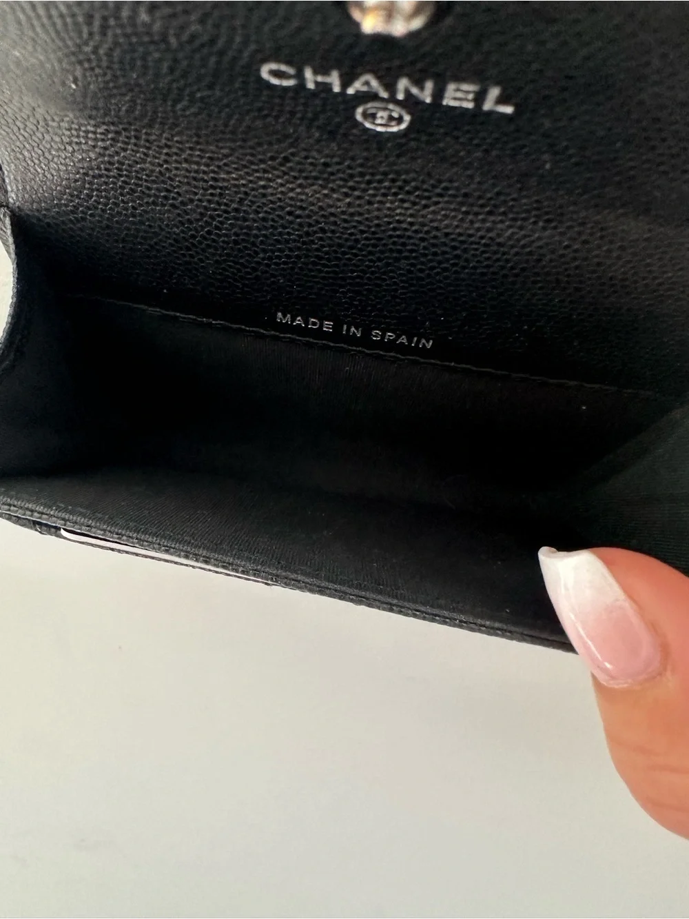 Chanel Black Caviar Chevron Compact Wallet